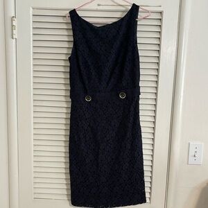 BETH BOWLEY navy blue lace fitted sleeveless dress